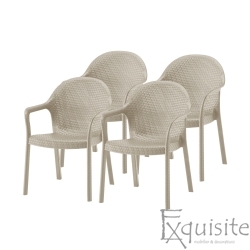 Scaune terasa, bej, imitatie ratan, Set 4 scaune